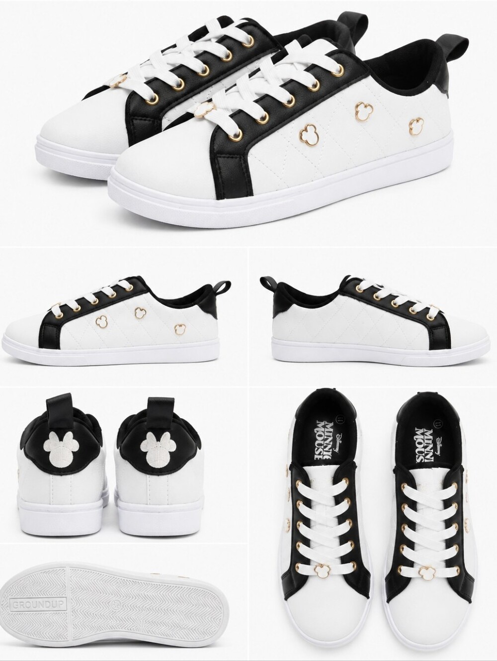 Disney Ground Up White and Black Minnie Mouse Low-Top Sneakers Size 11